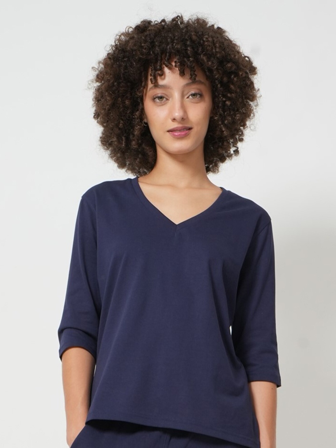 

Saltpetre Women Navy Blue V-Neck Organic Cotton T-shirt