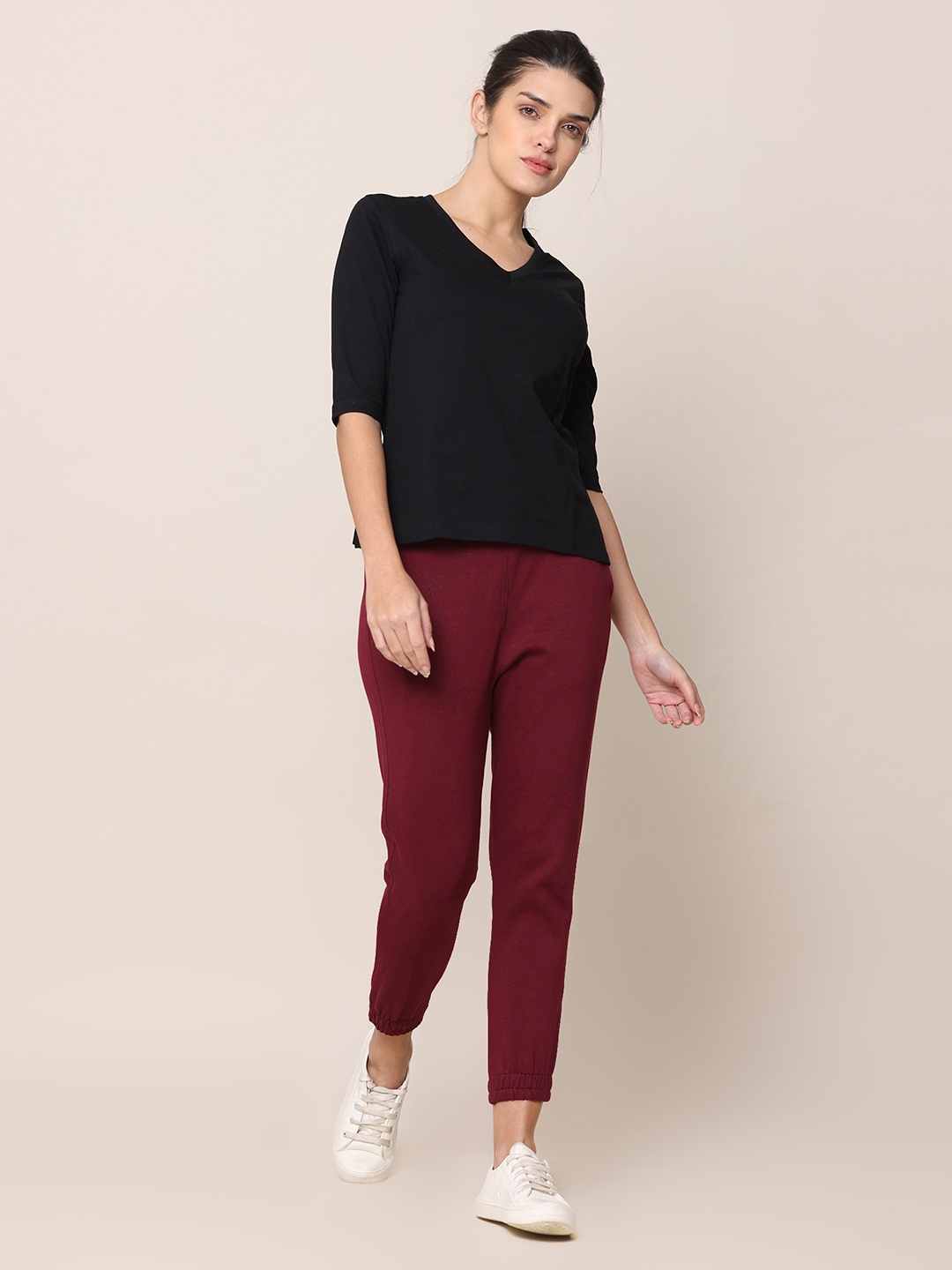 

Saltpetre Women Black V-Neck Organic Cotton T-shirt