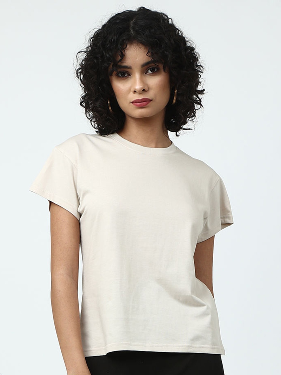 

Saltpetre Women Cream-Coloured Organic Cotton T-shirt