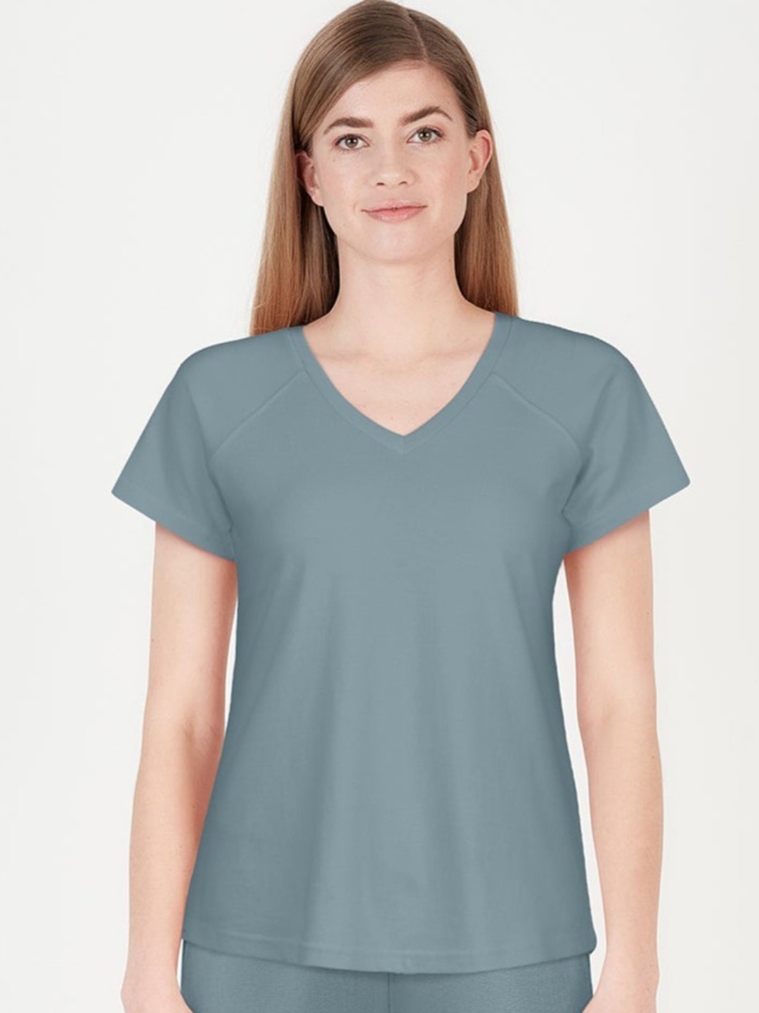 

Saltpetre Women Blue V-Neck Organic Cotton T-shirt