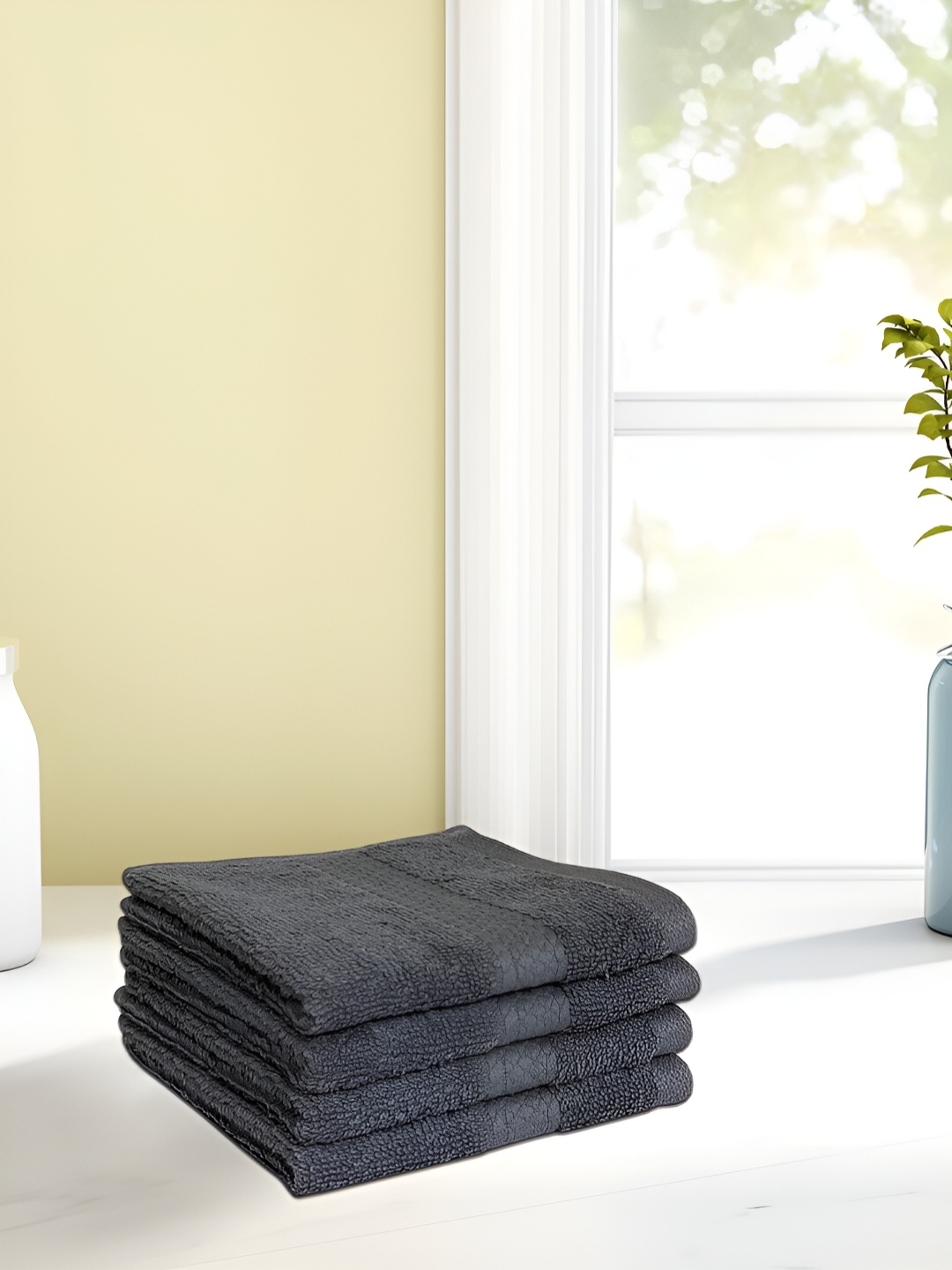SPACES Grey 4 Pieces 450 GSM Cotton Face Towels