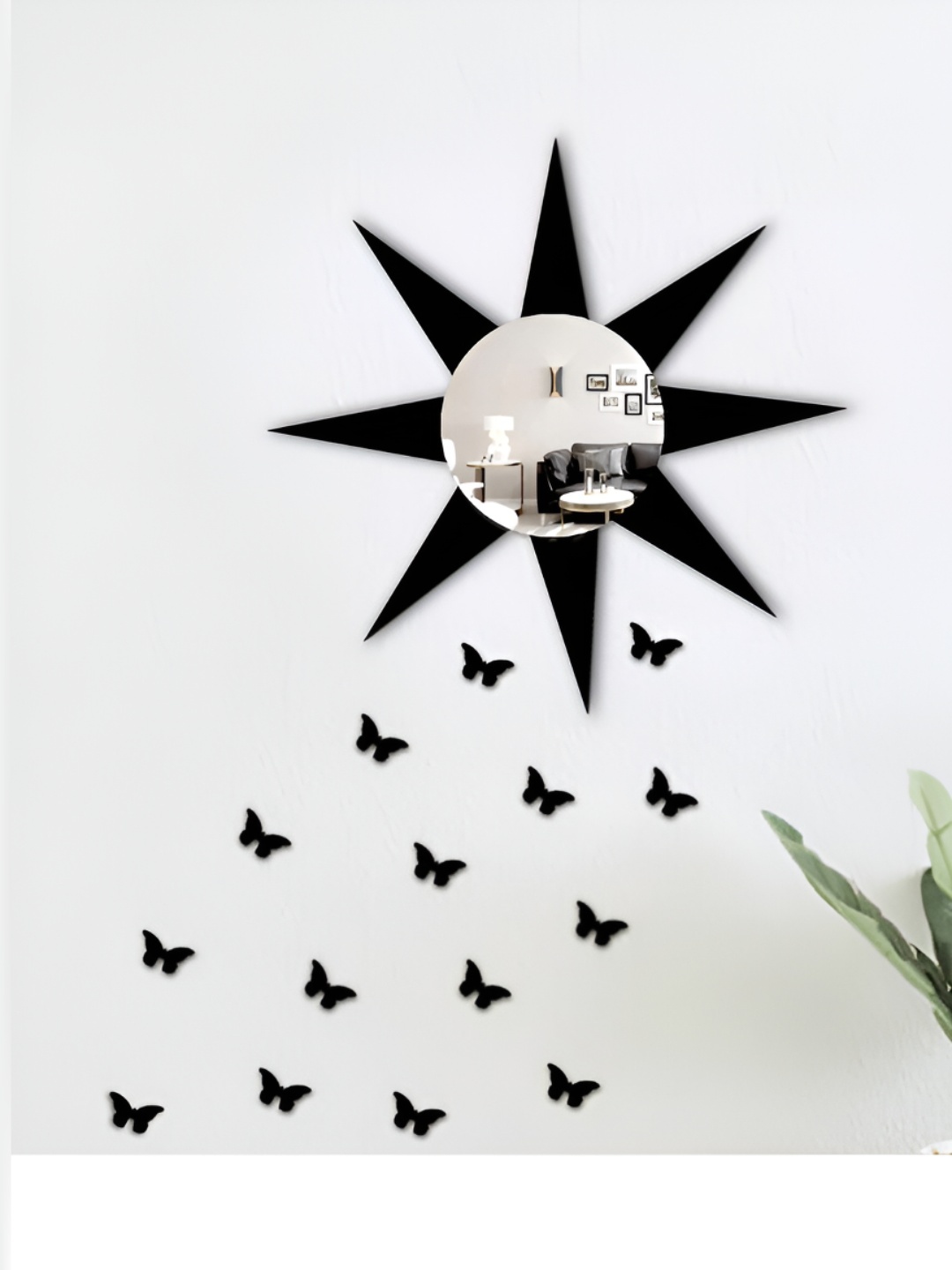 

VAH Kya Bat Hai !! Black & Grey Sun With 15 Butterflies Self-Adhesive Mirror Wall Sticker