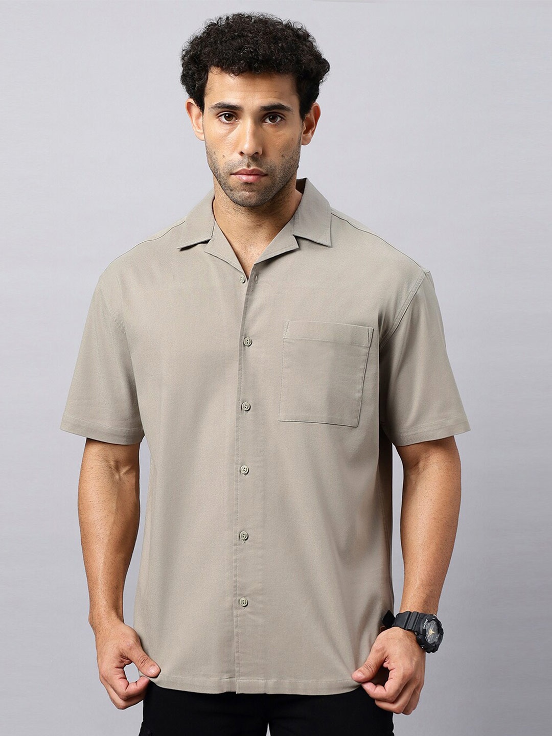 

The Roadster Lifestyle Co. Relaxed Fit Cuban Collar Casual Shirt, Grey