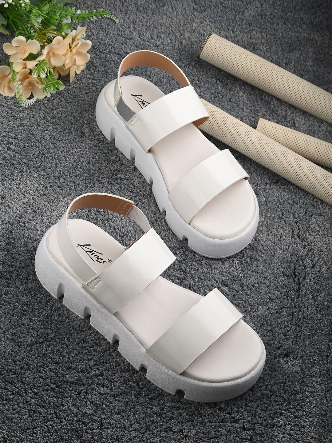 

knoos Strapy Open Toe Backstrap Flatform Heels, White