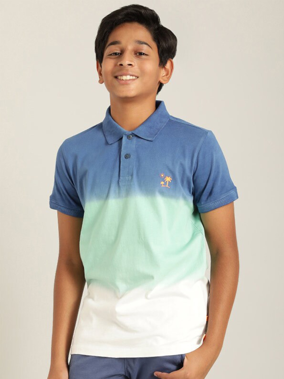 

Indian Terrain Boys Tie & Dye Polo Collar Cotton T-shirt, Blue