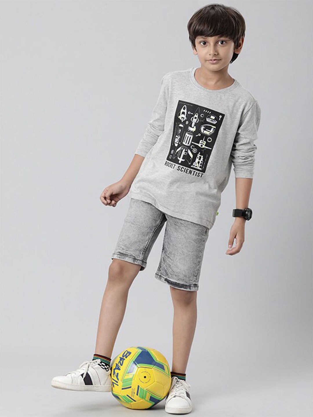 

Indian Terrain Boys Graphic Printed Cotton T-Shirt, Grey