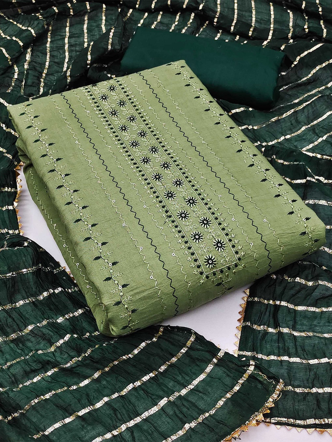 

KALINI Floral Embroidered Unstitched Dress Material, Green