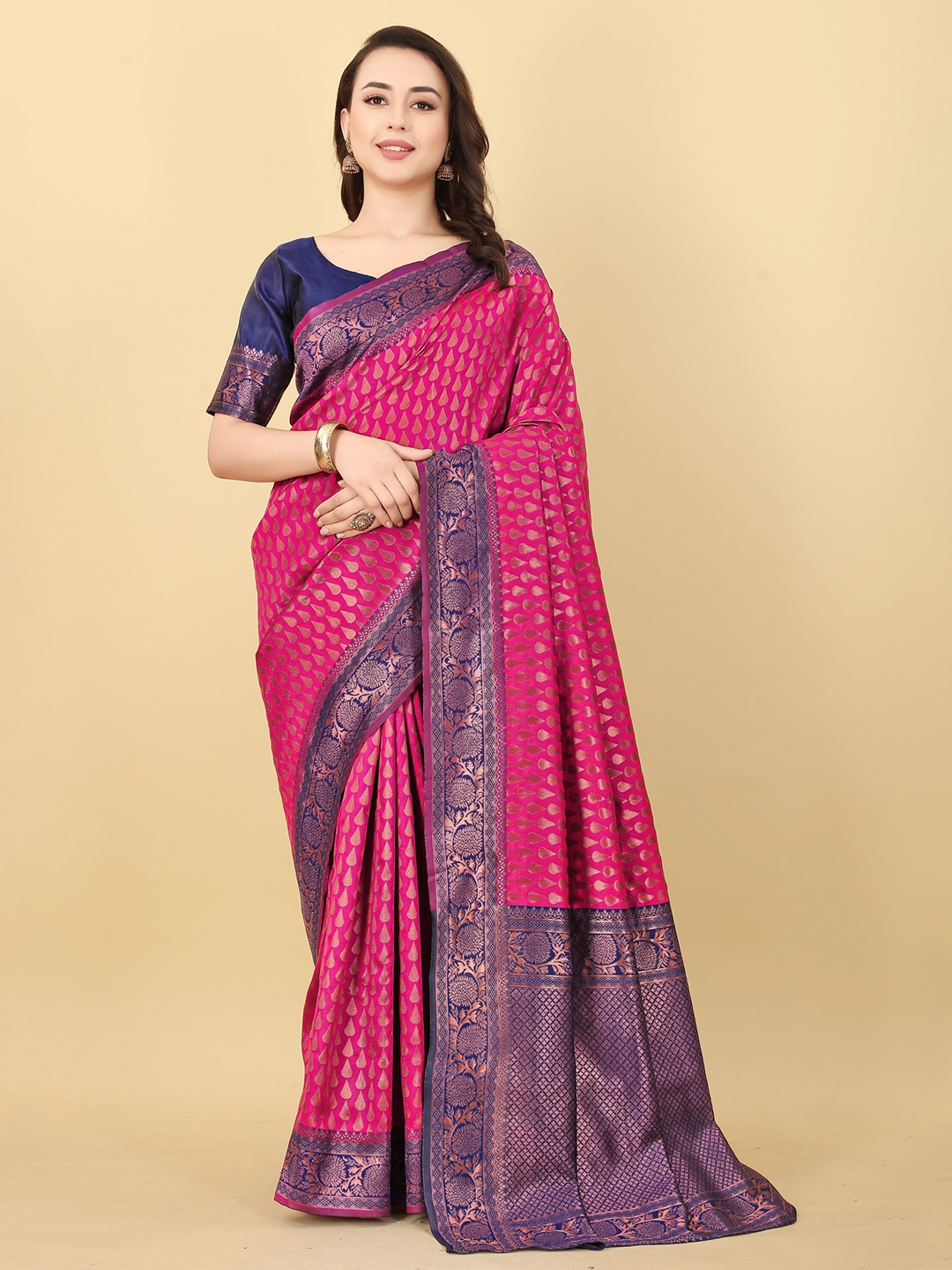 

DIVASTRI Ethnic Woven Design Pure Silk Designer Kanjeevaram Saree, Pink
