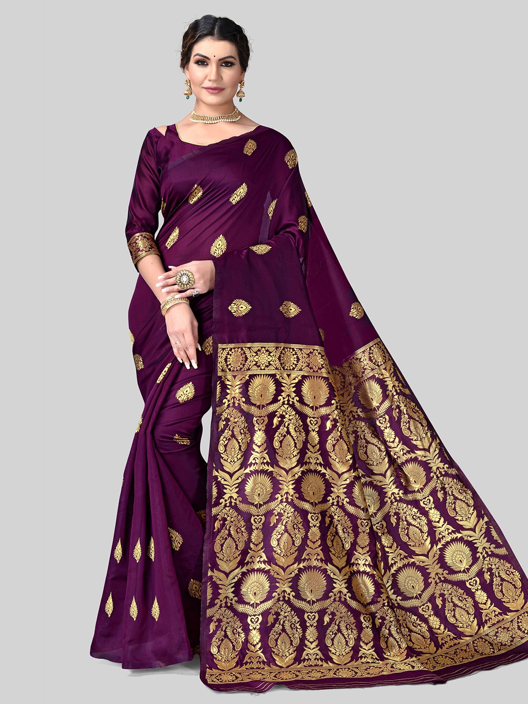 

DIVASTRI Ethnic Motif Woven Design Kanjeevaram Pure Silk Zari Saree, Purple