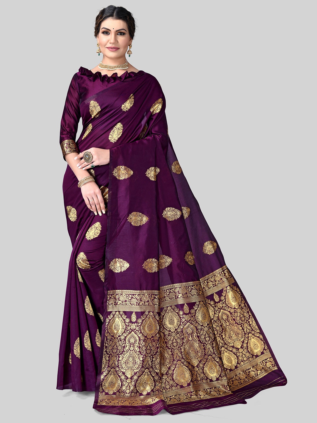 

DIVASTRI Ethnic Woven Design Pure Silk Designer Kanjeevaram Saree, Purple