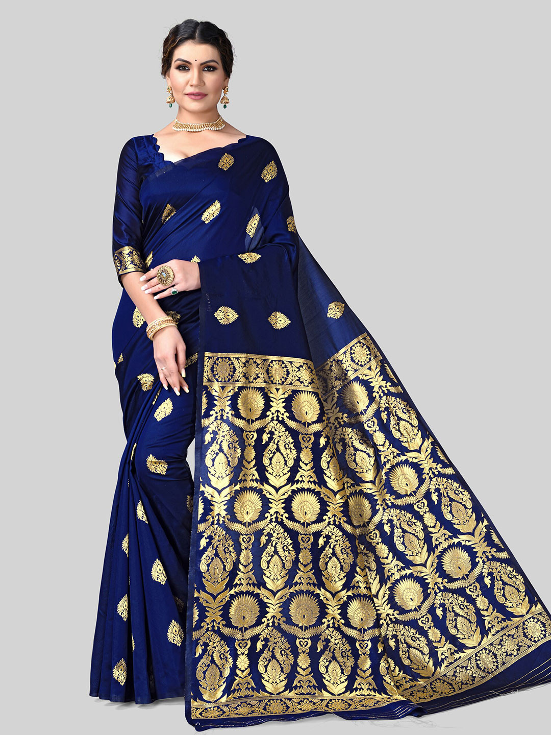 

DIVASTRI Ethnic Woven Design Pure Silk Designer Kanjeevaram Saree, Blue