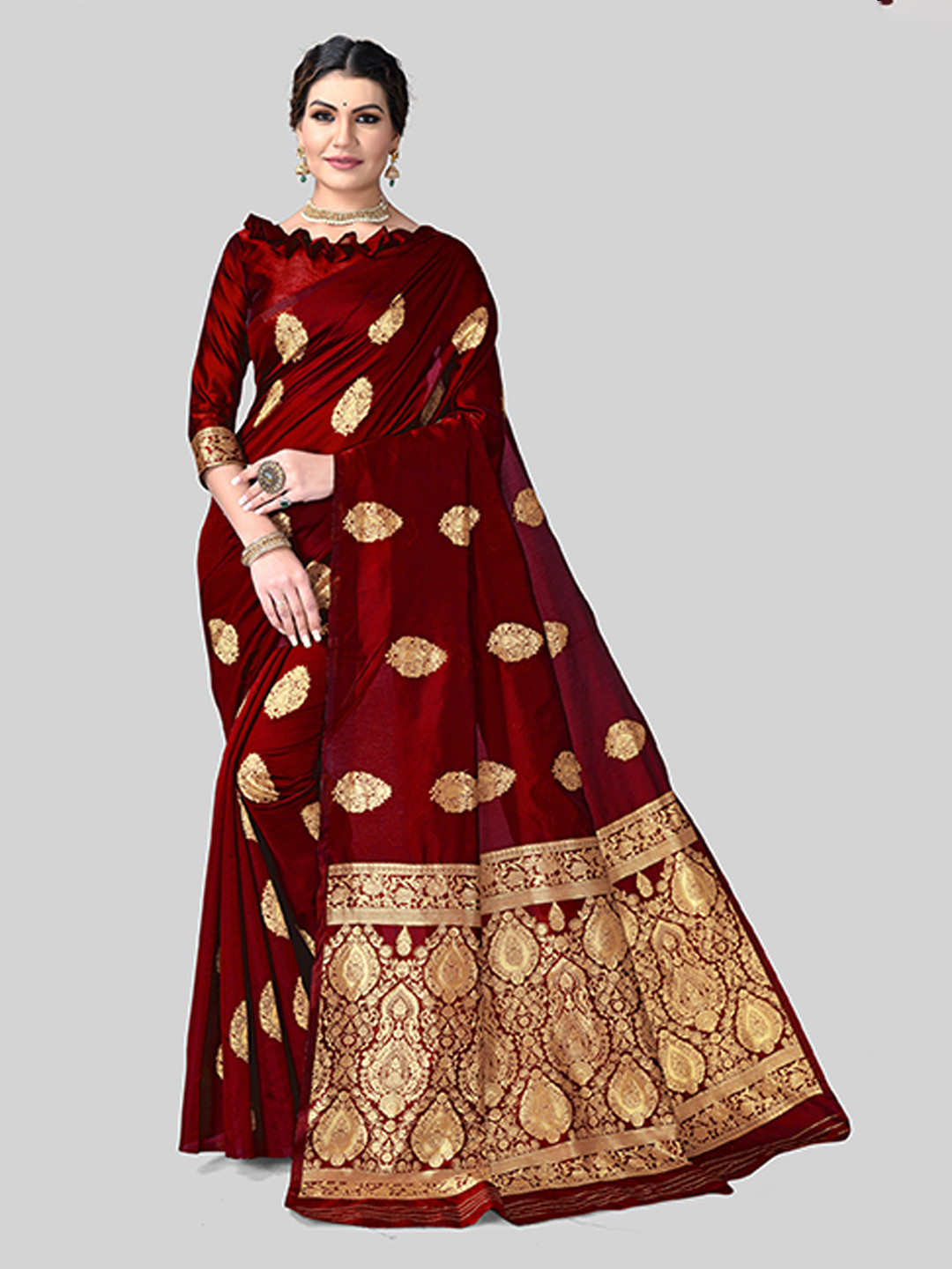 

DIVASTRI Ethnic Woven Design Pure Silk Designer Kanjeevaram Saree, Maroon