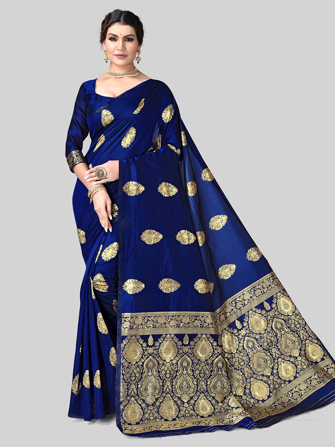 

DIVASTRI Ethnic Woven Design Pure Silk Designer Kanjeevaram Saree, Blue