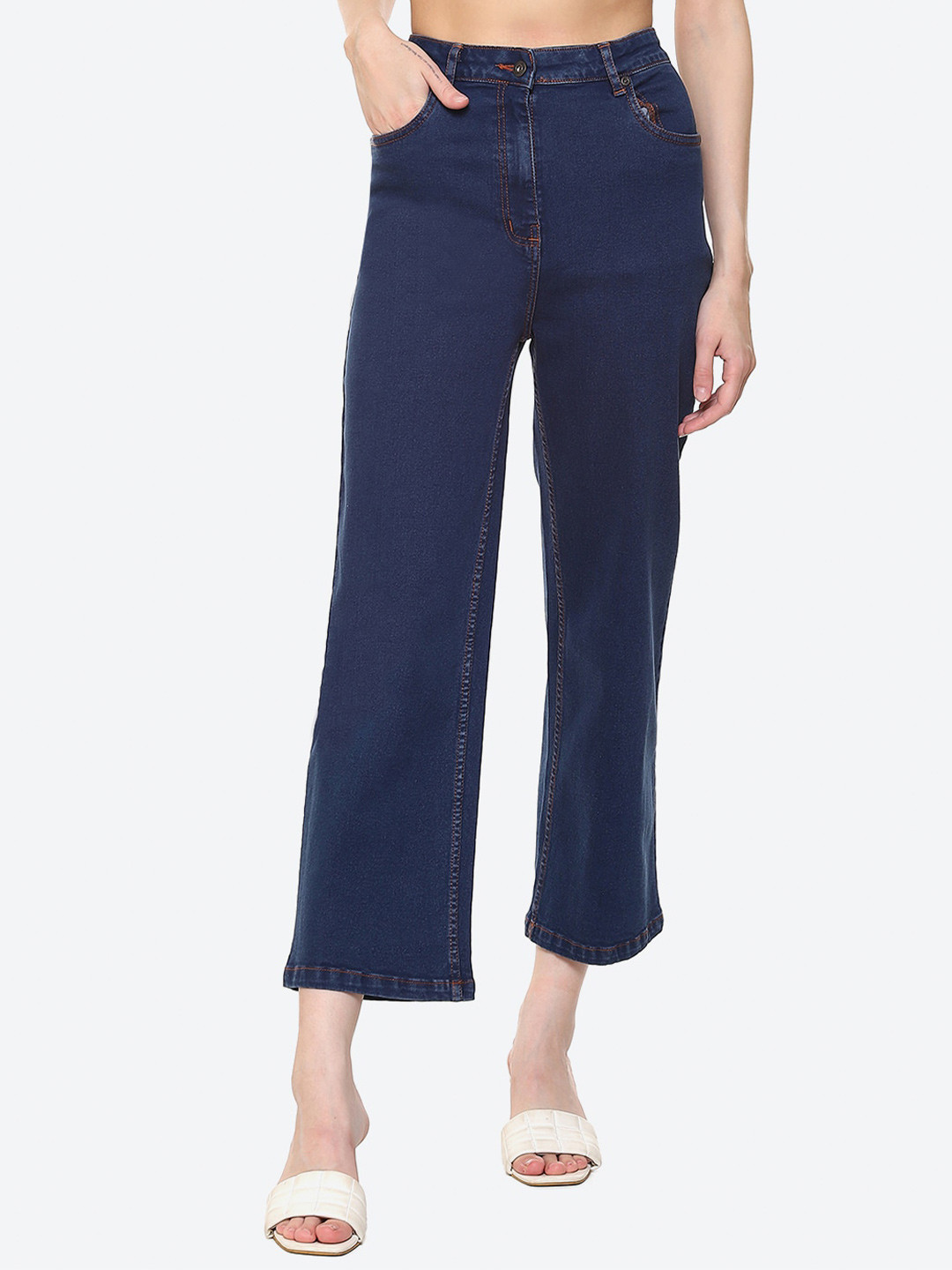 

2Bme Women Mid Rise Clean Look Cotton Cropped Jeans, Blue
