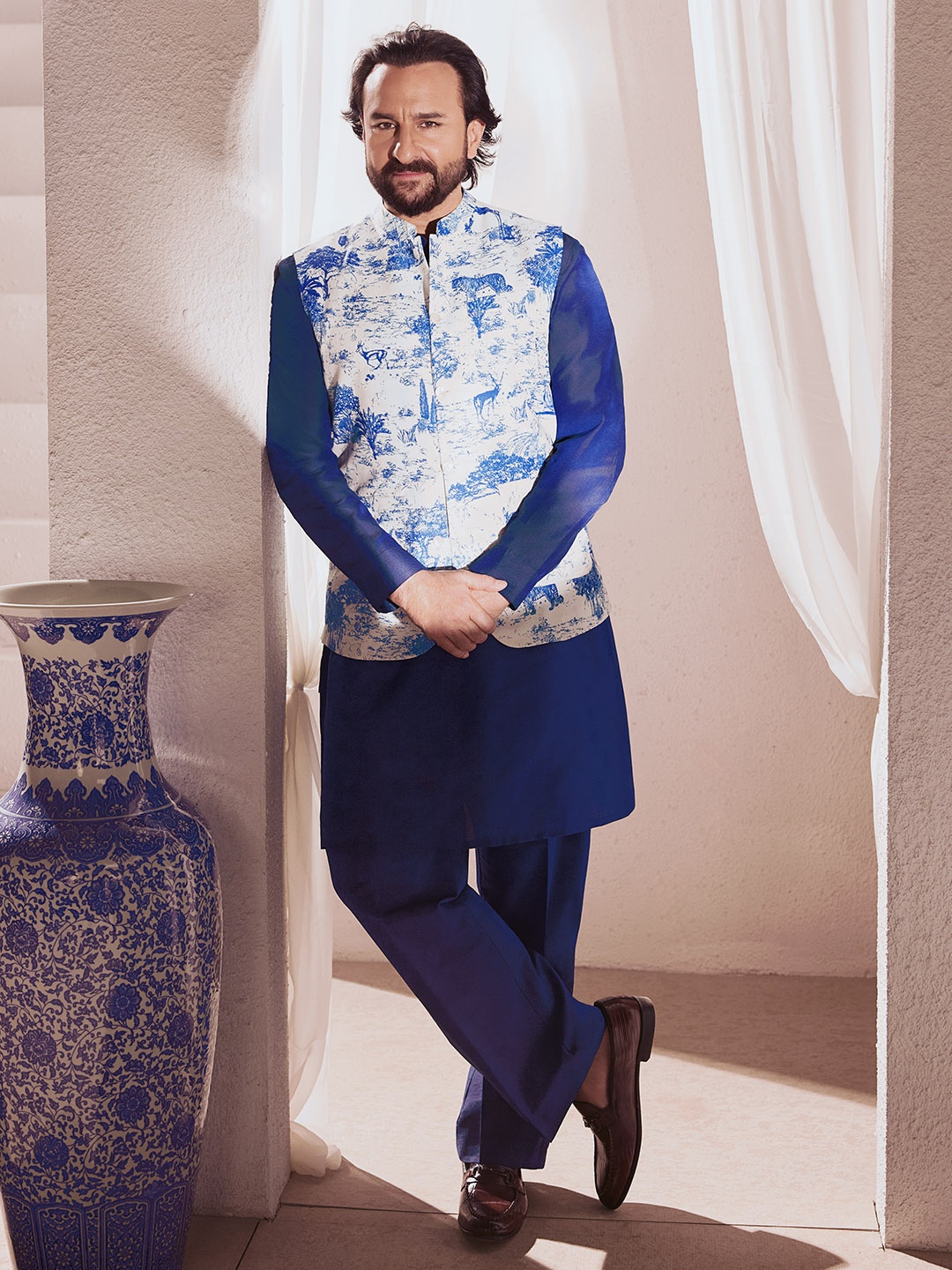 

House of Pataudi Printed Rozana Nehru Jackets, Blue