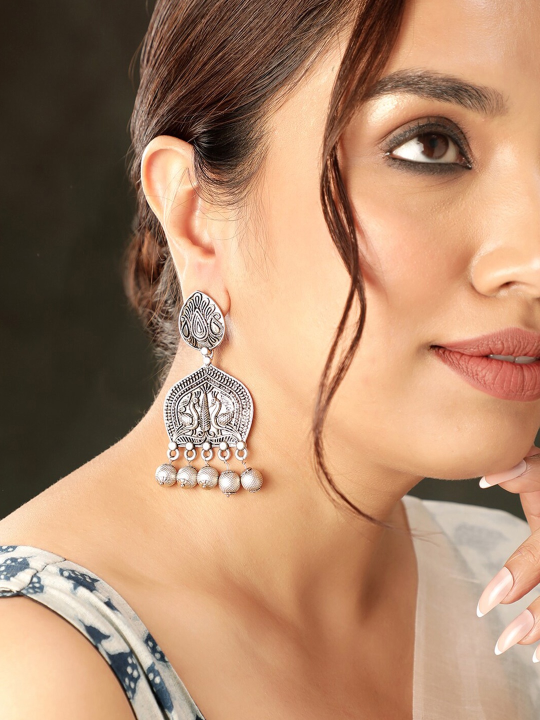 

Rubans Silver-Toned Geometric Drop Earrings