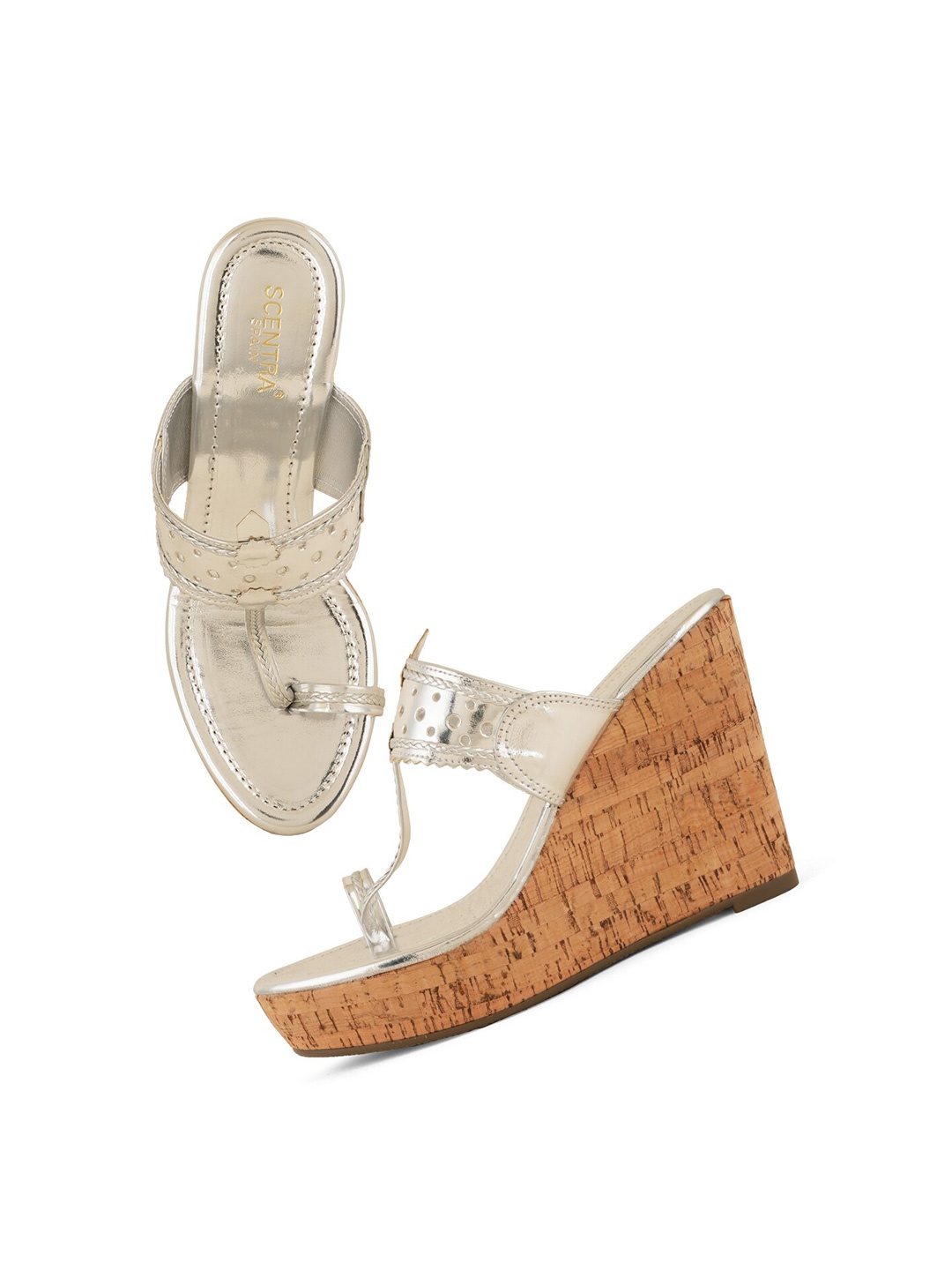 

SCENTRA Open Toe Wedge Heels, Silver