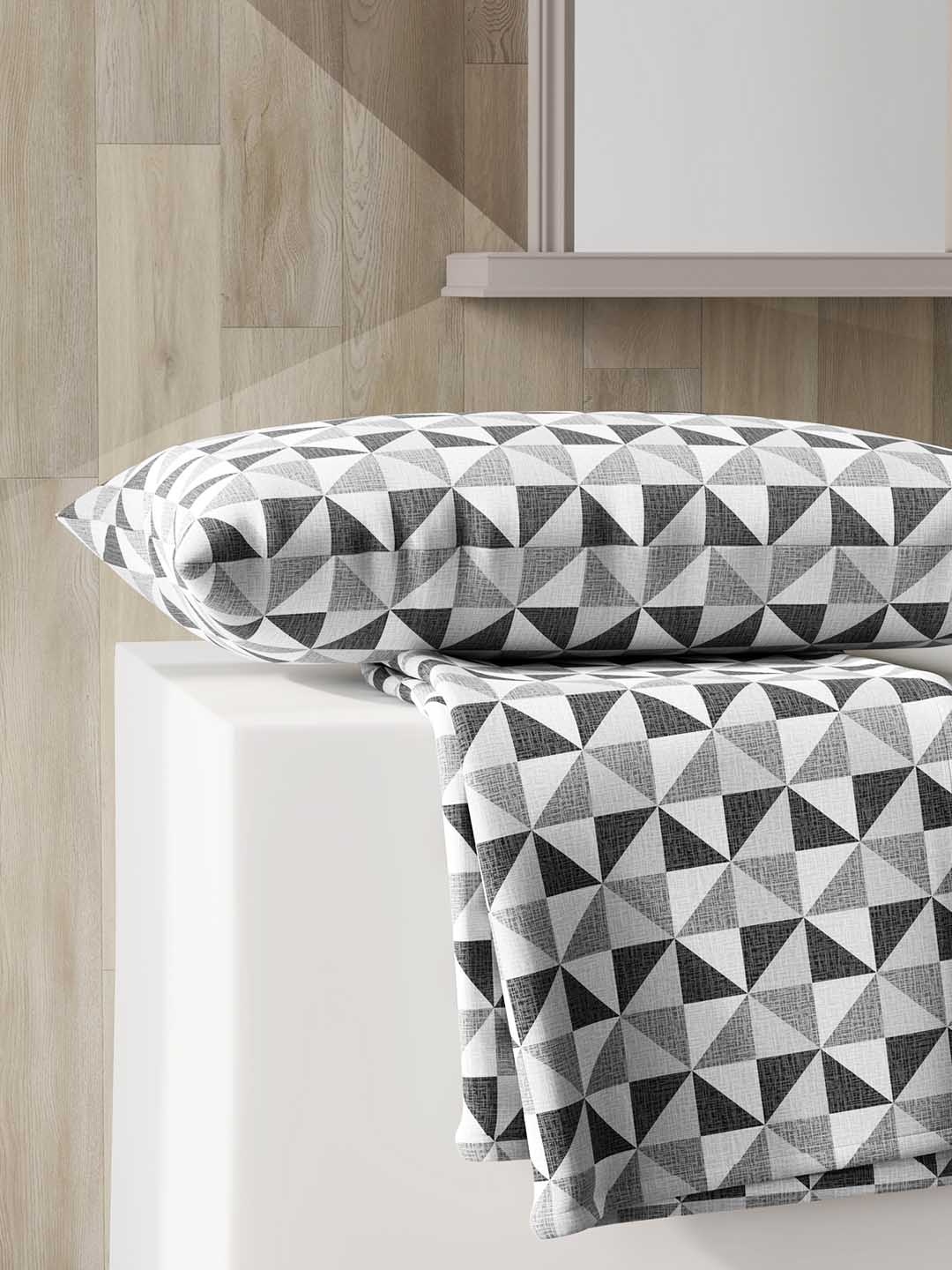 

Layers Emaline Grey Geometric Cotton 144 TC Single Bedsheet with 1 Pillow Cover