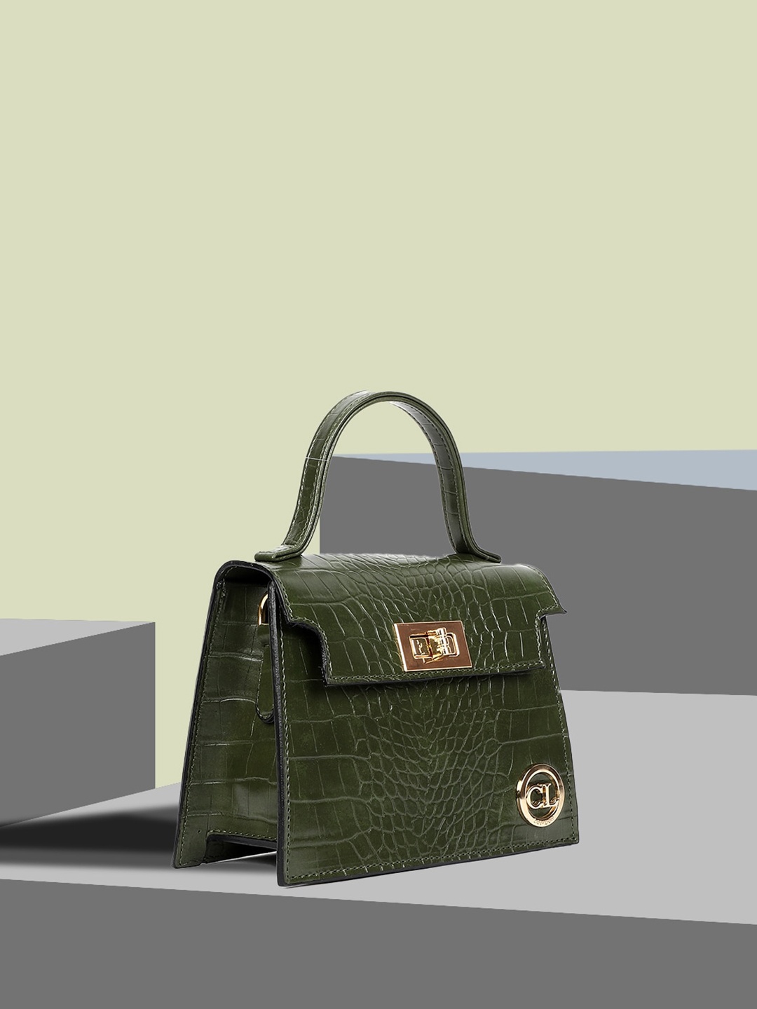 

Carlton London Textured PU Satchel Bag, Green