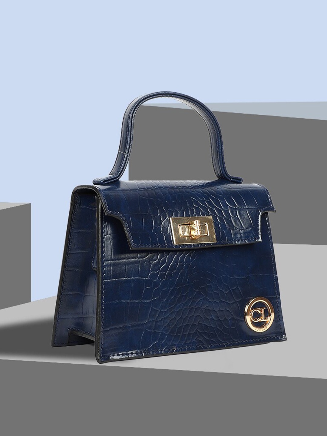 

Carlton London Textured PU Satchel Bag, Navy blue