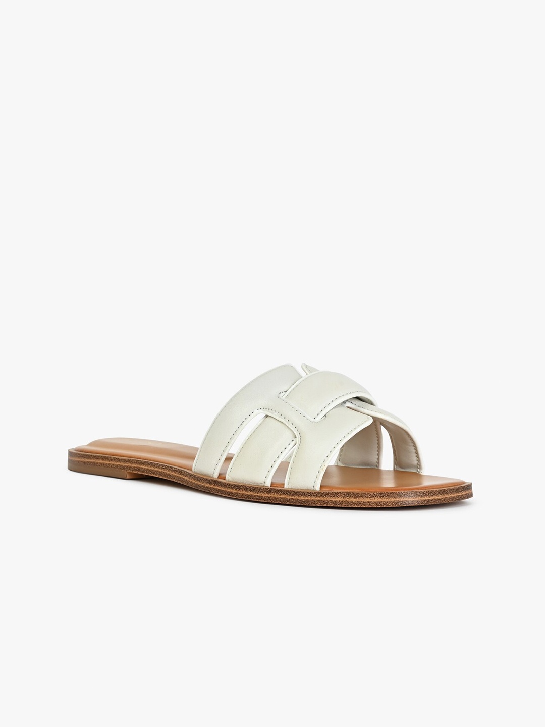 

ALDO ELENAA Strappy Leather Open Toe Flats, White