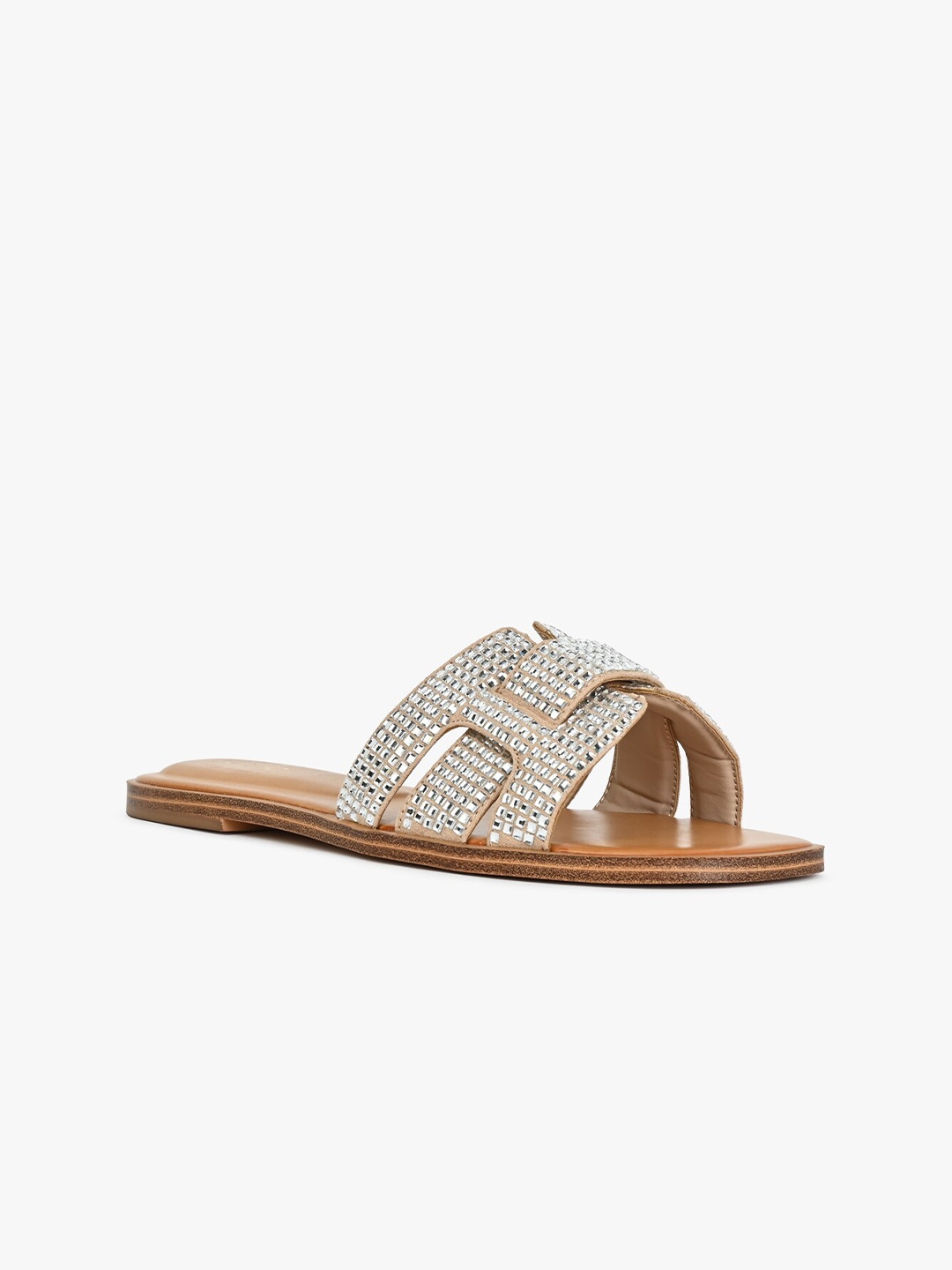 

ALDO ELENAA Embellished Open Toe Flats, Beige