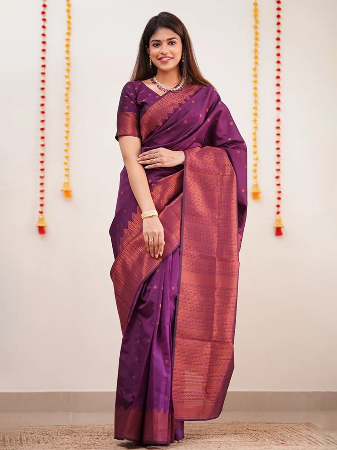 

Visit Wear Ethnic Motifs Woven Design Zari Banarasi Saree, Purple