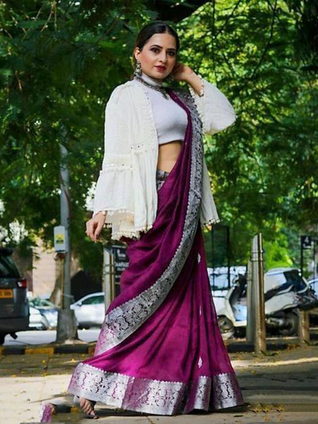 

Visit Wear Woven Design Zari Banarasi Saree, Purple
