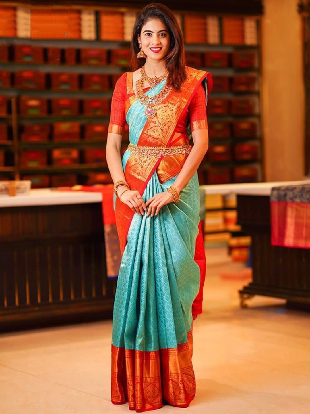 

Visit Wear Ethnic Motifs Woven Design Art Silk Banarasi Saree, Sea green