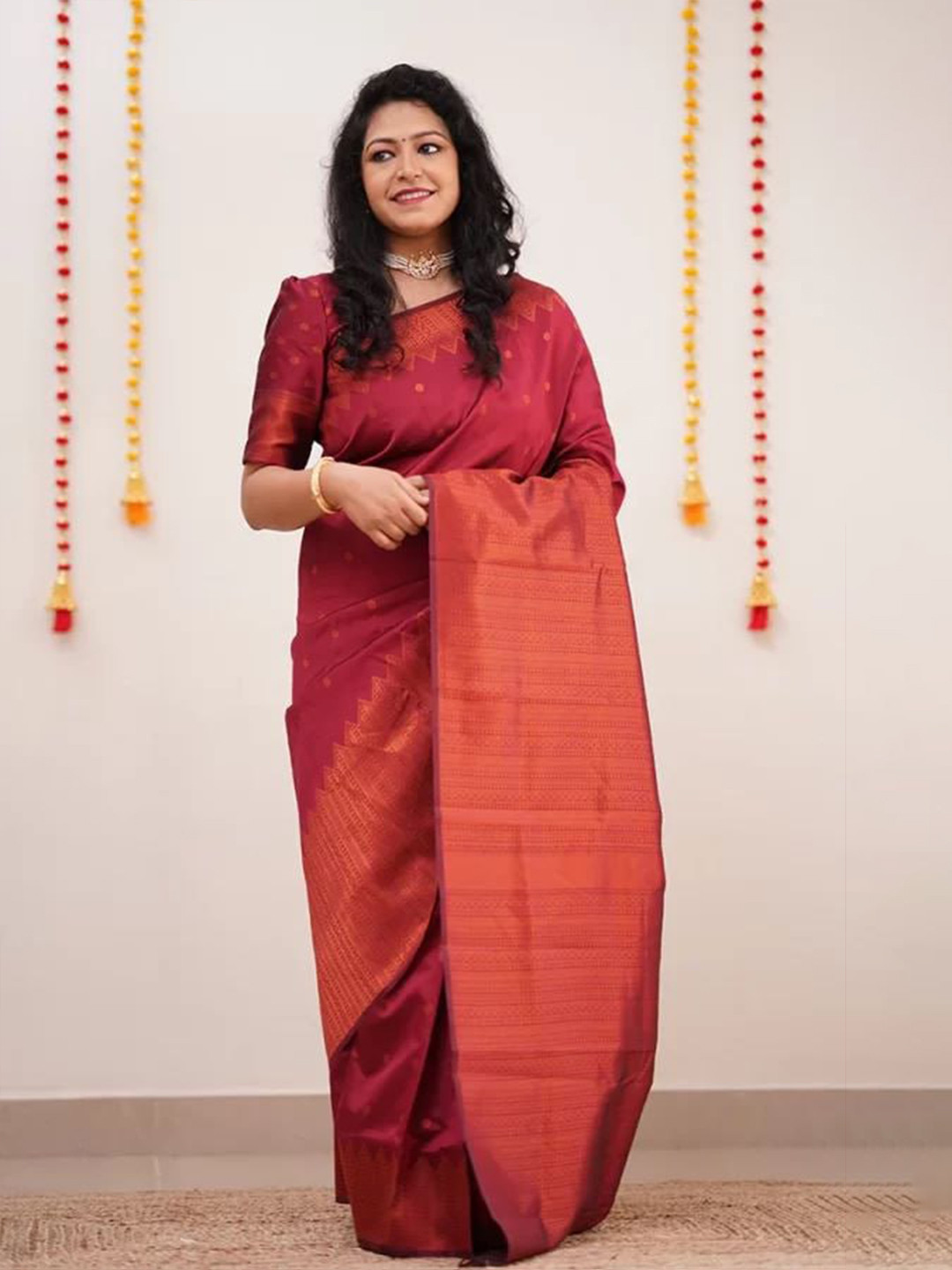 

Visit Wear Ethnic Motifs Woven Design Art Silk Kanjeevaram Saree, Red