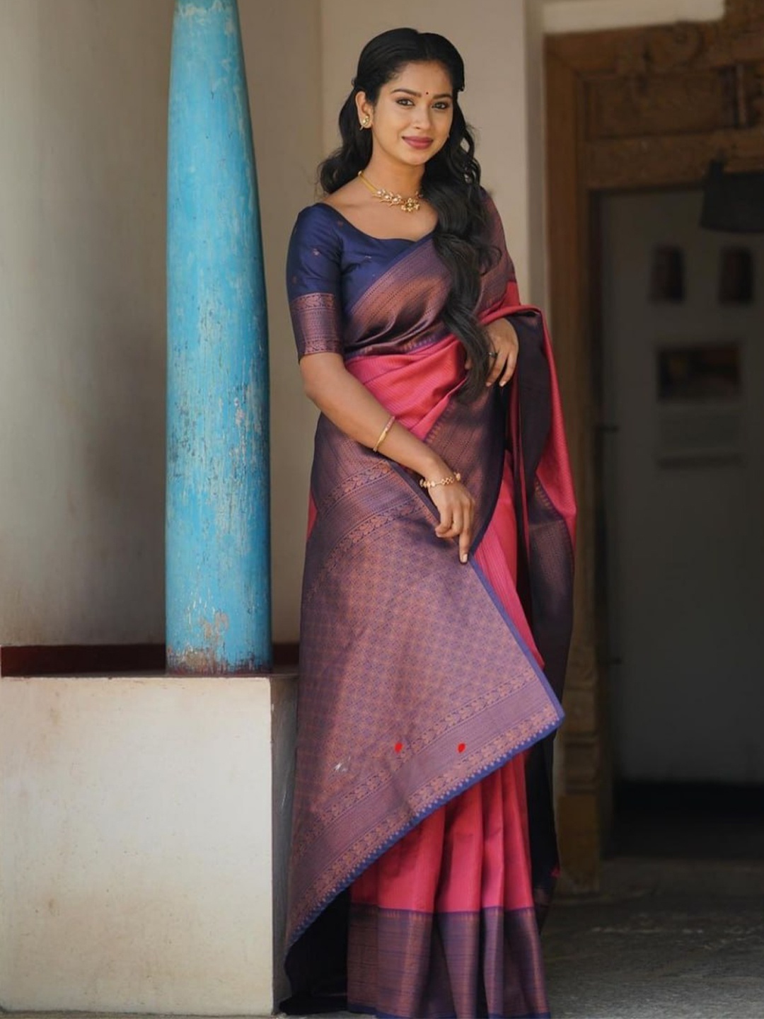 

Visit Wear Woven Design Zari Silk Banarasi Saree, Peach