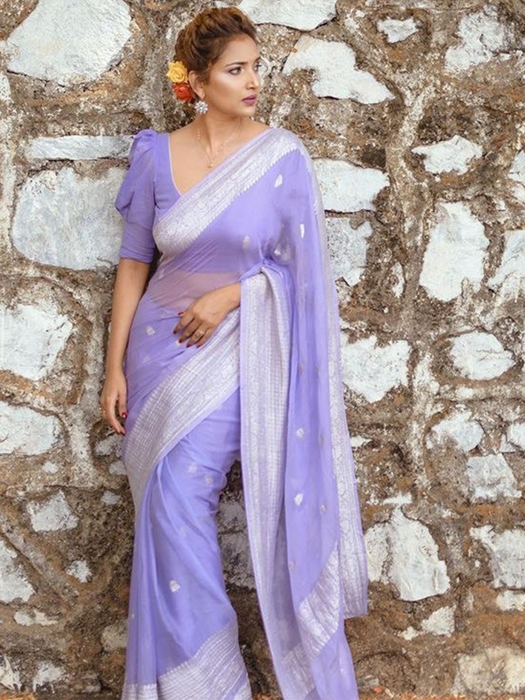 

Visit Wear Ethnic Motifs Woven Design Art Silk Banarasi Saree, Purple