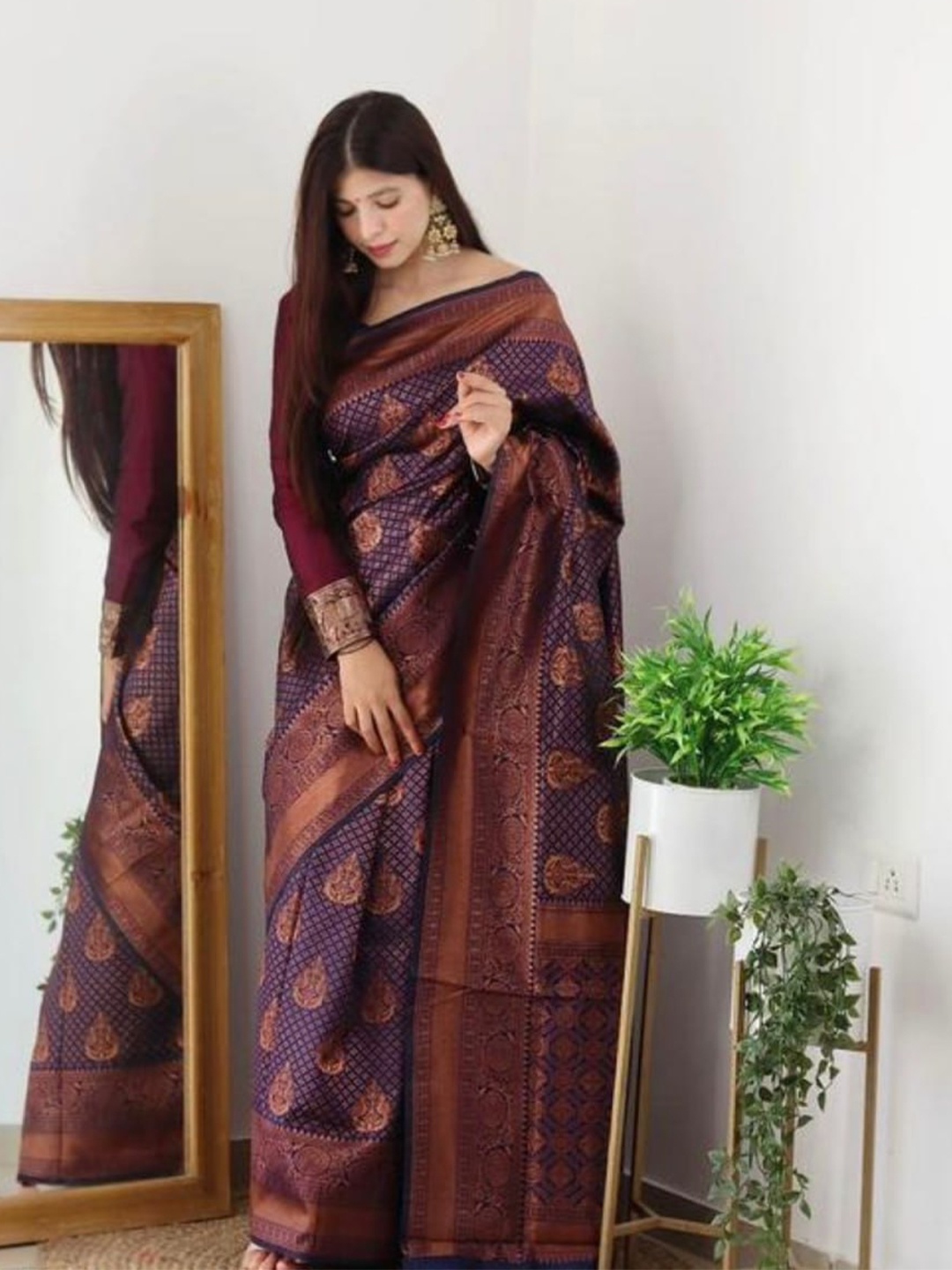 

Visit Wear Ethnic Motifs Woven Design Zari Banarasi Saree, Purple