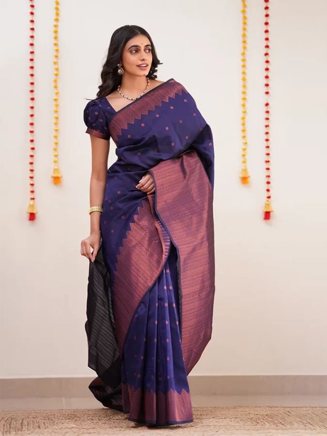 

Visit Wear Ethnic Motifs Woven Design Art Silk Kanjeevaram Saree, Blue