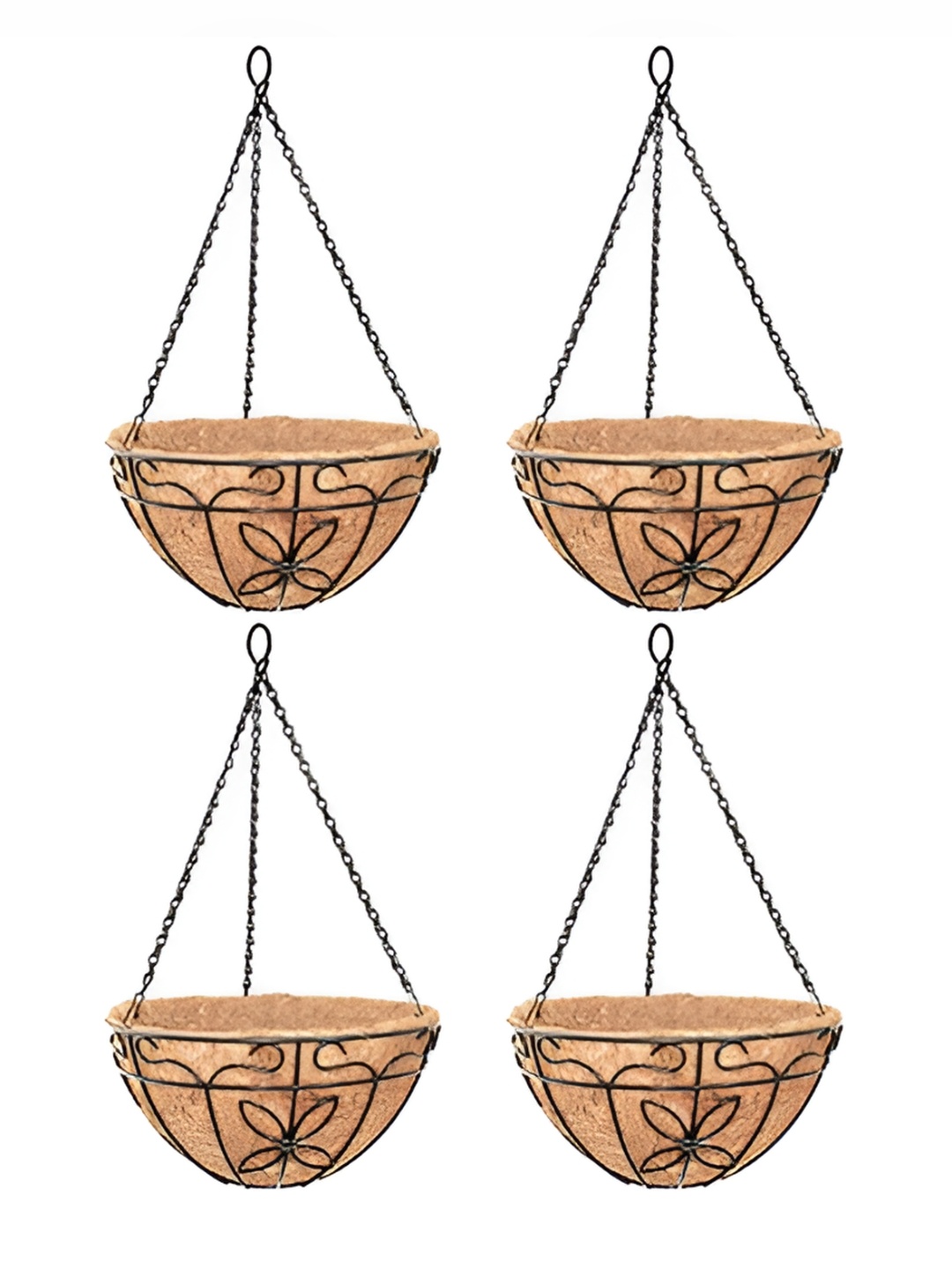 

Garden Deco Brown 4 Pieces Basket Hanging Planters With Chain, Black