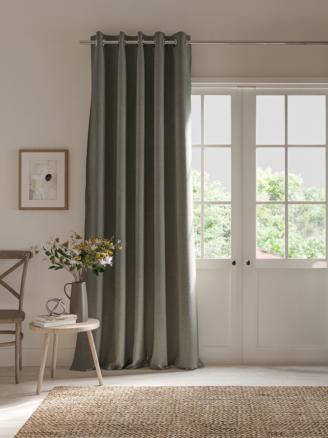 

DDecor Grey Solid Room Darkening Eyelet Long Door Curtain