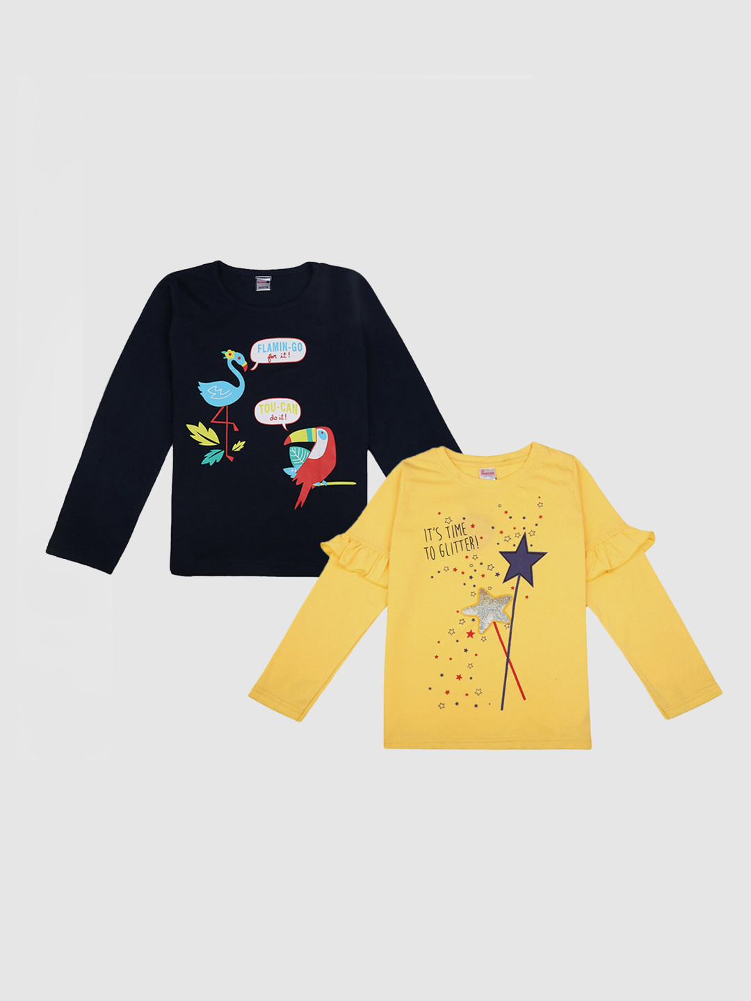 

V-Mart Girls Pack Of 2 Graphic Printed Cotton T-shirt, Yellow