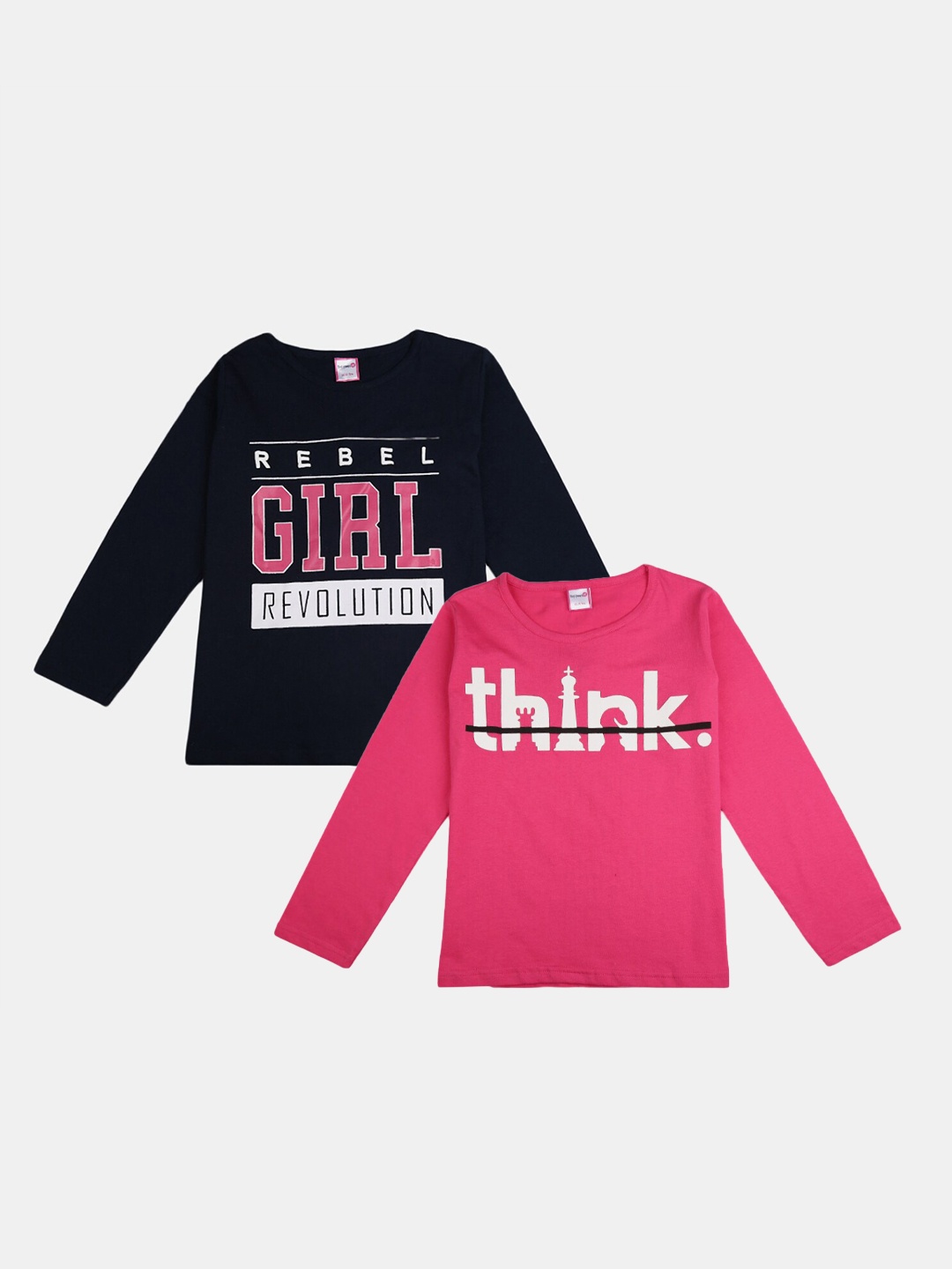 

V-Mart Girls Pack Of 2 Typography Printed Cotton T-shirt, Pink
