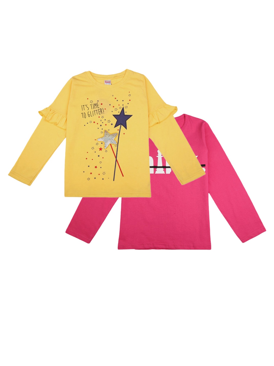 

V-Mart Girls Pack Of 2 Graphic Printed Cotton T-shirt, Pink
