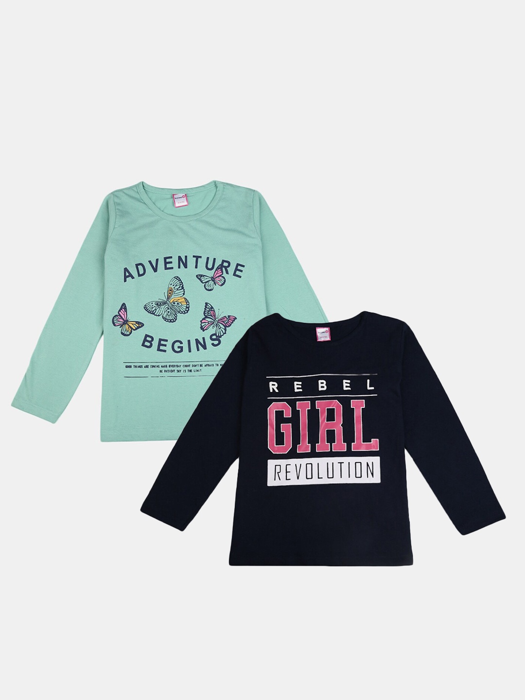 

V-Mart Girls Pack Of 2 Graphic Printed Cotton T-shirt, Green