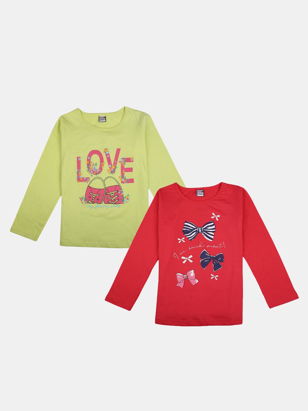

V-Mart Girls Pack Of 2 Graphic Printed Cotton T-shirt, Green