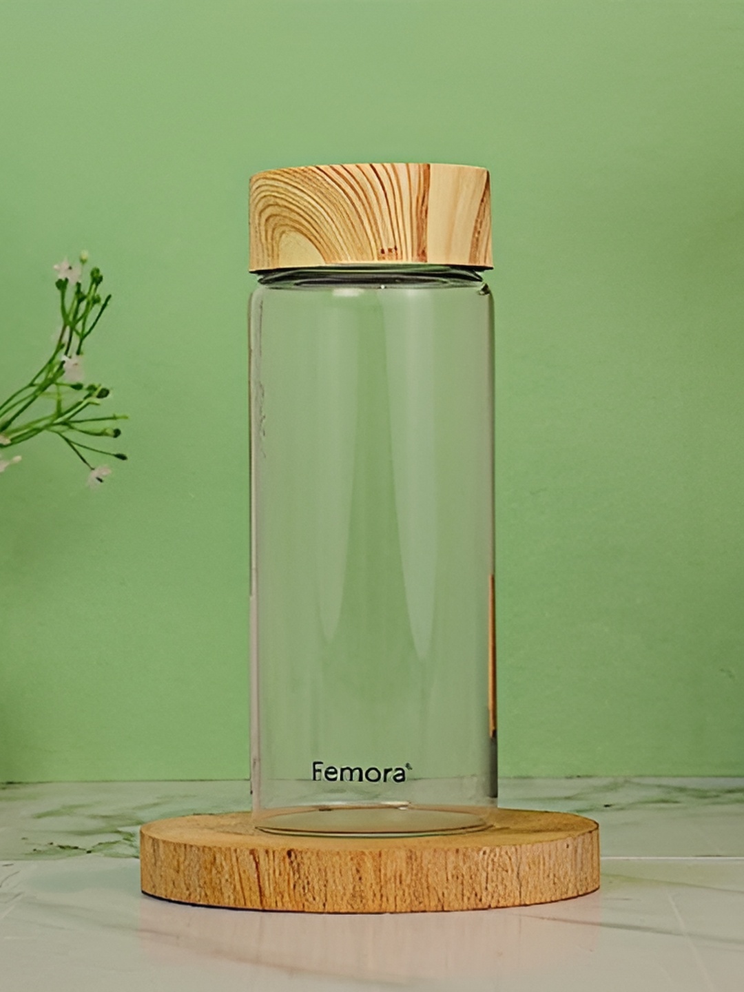 

Femora Transparent 6 Pieces Borosilicate Glass Water Bottle with Wooden Lid 500ML each