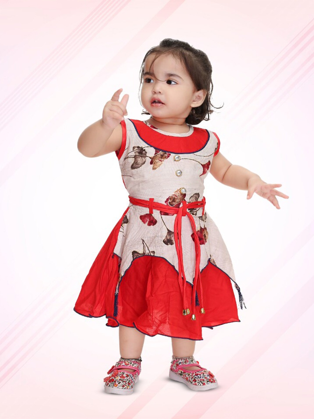 

BAESD Kids Floral Round Neck Sleeveless Concealed Zip Fit and Flare Dress, Red
