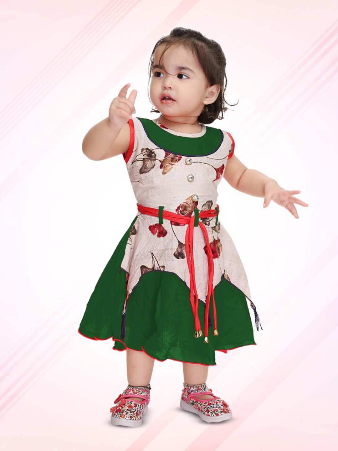 

BAESD Kids Floral Round Neck Sleeveless Concealed Zip Fit and Flare Dress, Green