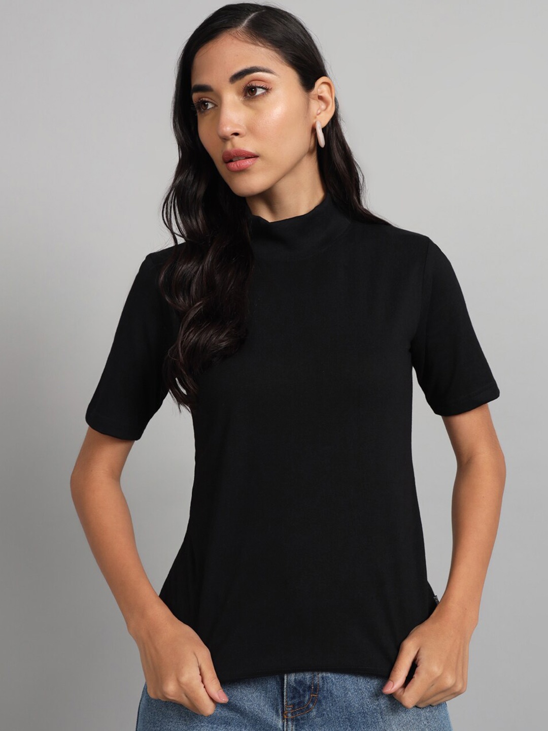 

The Dry State Black High Neck Cotton T-shirt
