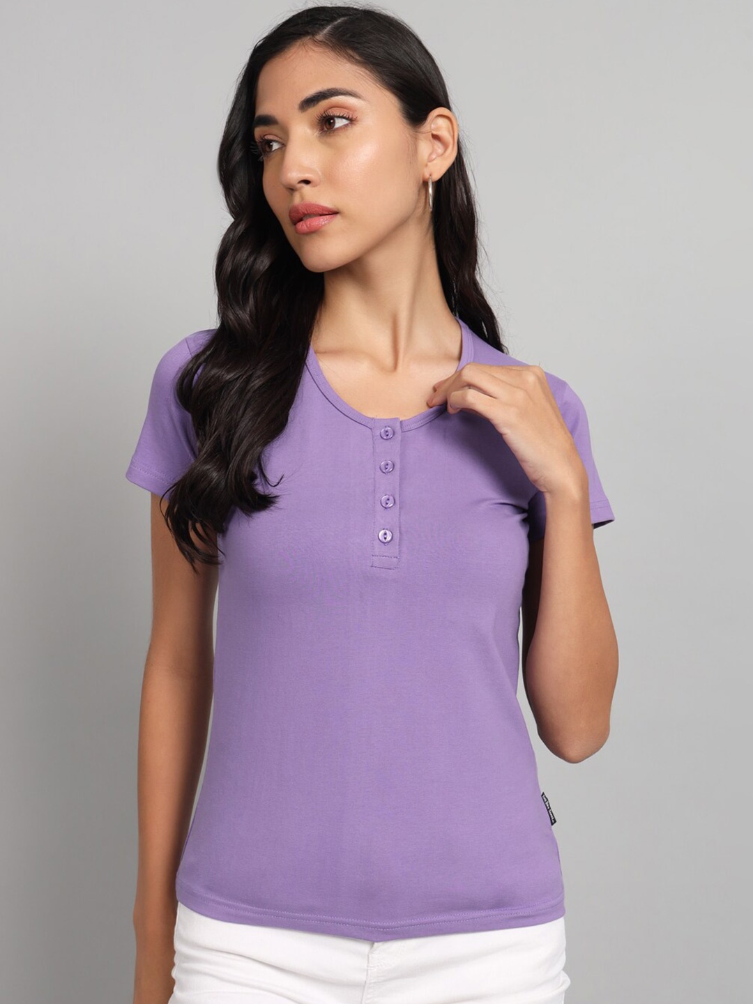 

The Dry State Henley Neck Cotton T-shirt, Lavender