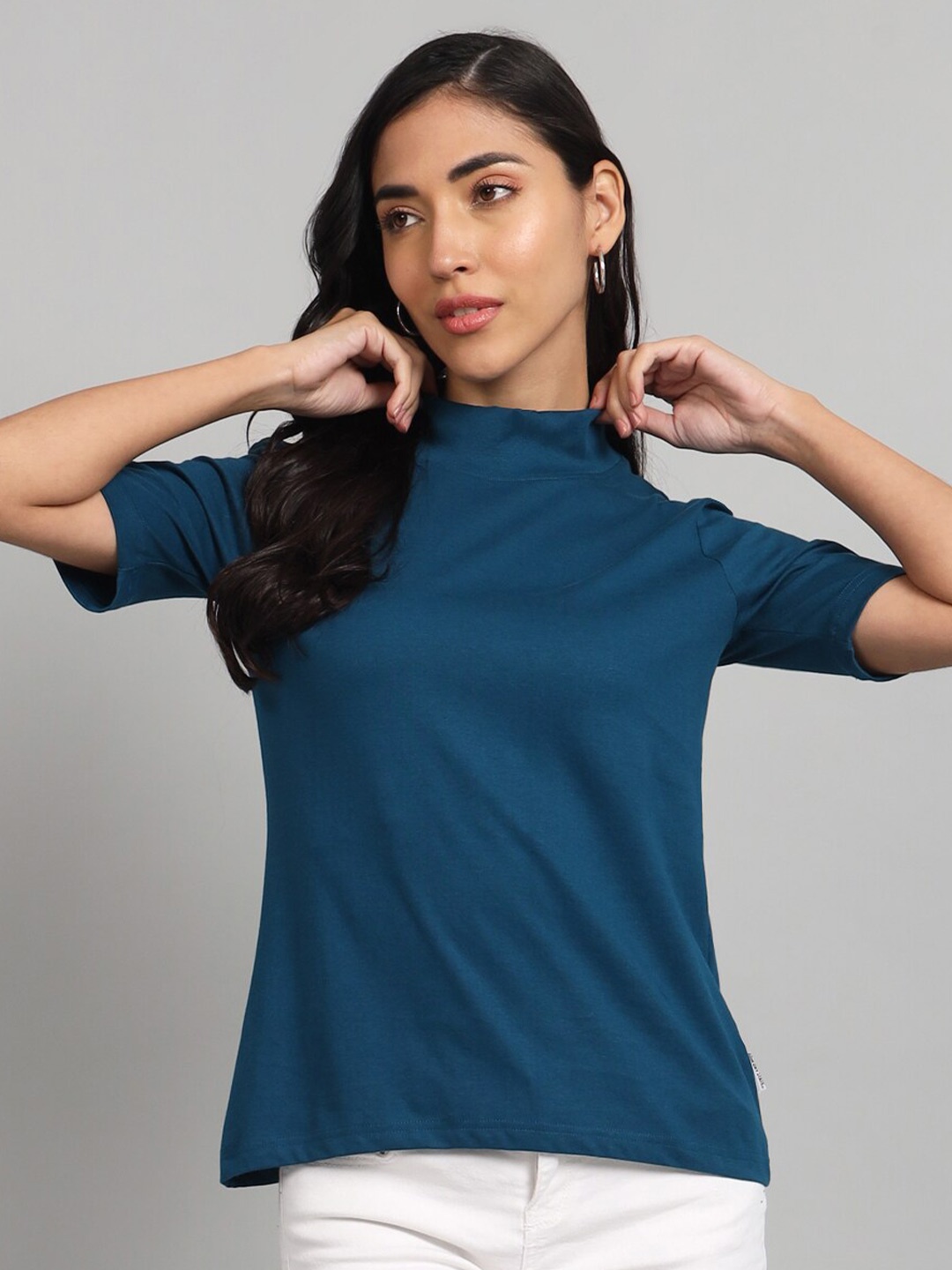 

The Dry State High Neck Cotton T-shirt, Navy blue