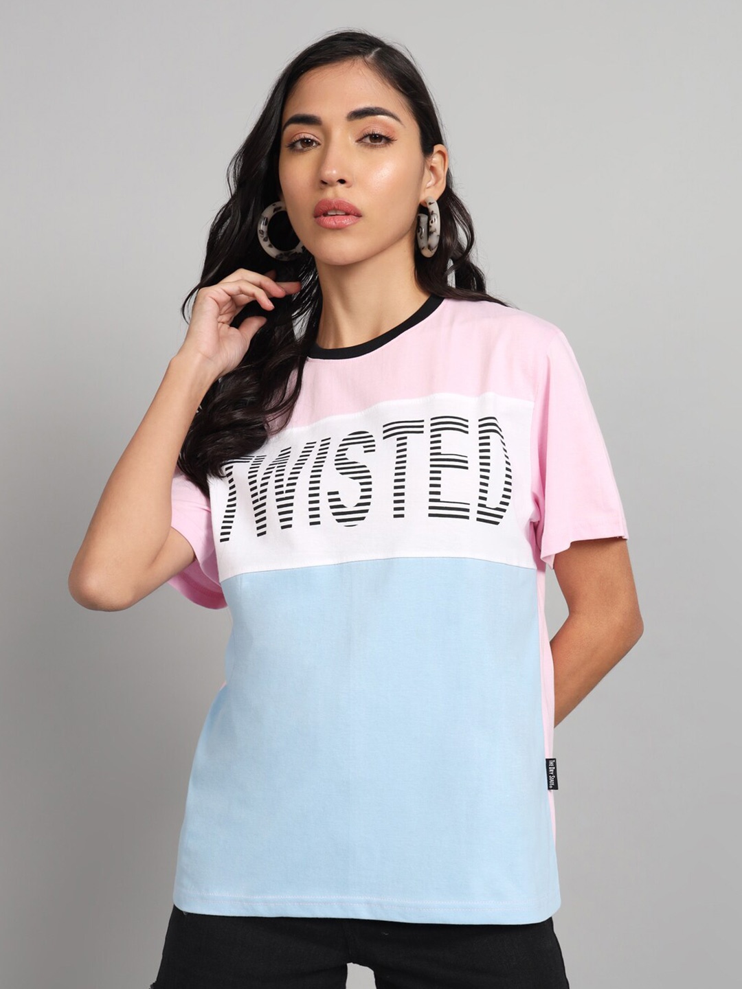 

The Dry State Pink & White Typography Printed Cotton Oversized T-shirt