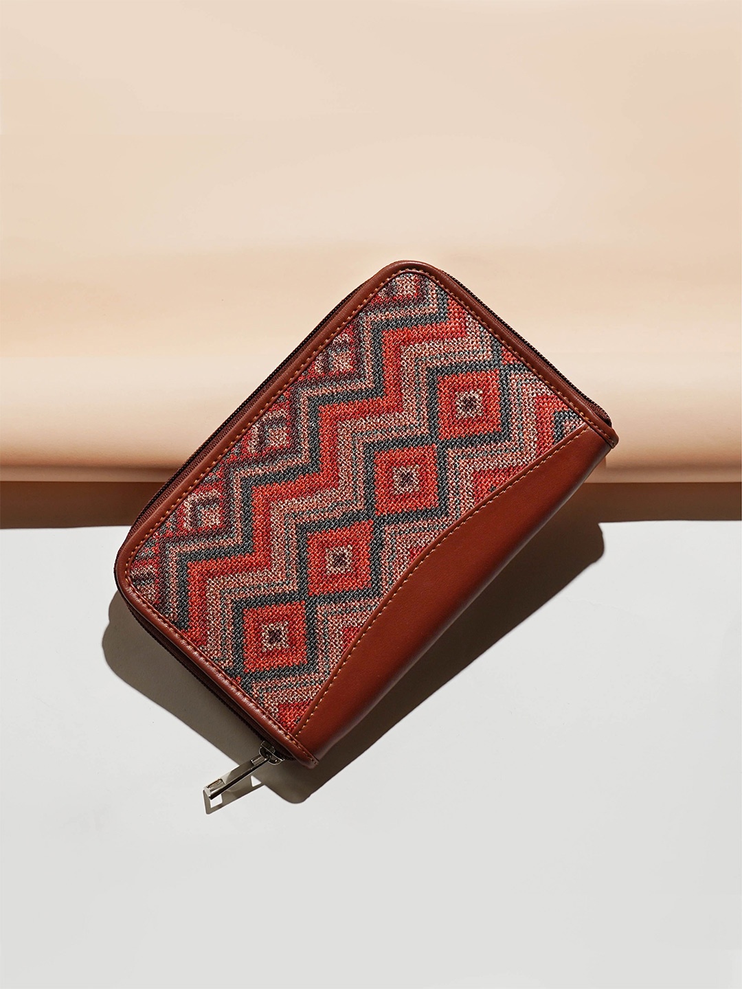 

ZOUK Women Ethnic Motifs Printed Zip Around Wallet, Brown