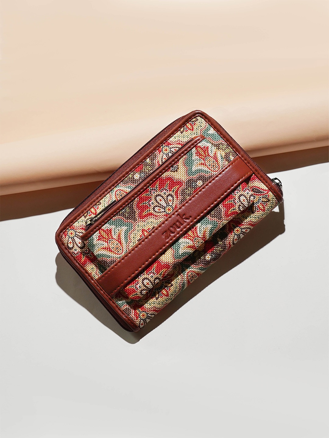 

ZOUK Women Floral Printed Zip Around Wallet, Brown